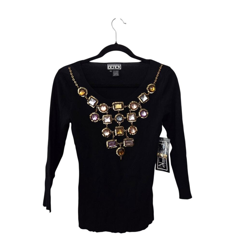NWT Stunnimg Black Beaded BEREK 2 Gold Sequinned Top Shirt Size M